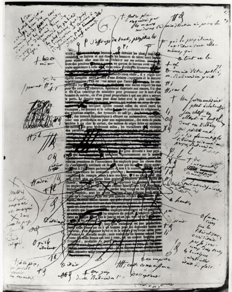 Detail of Page from one of Balzac's works with handwritten corrections by Honore de Balzac