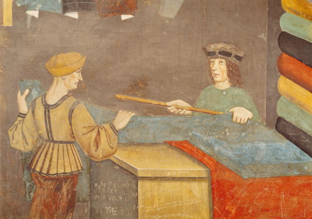 Detail of A Cloth Merchant Measuring Cloth, 15th century by Italian School