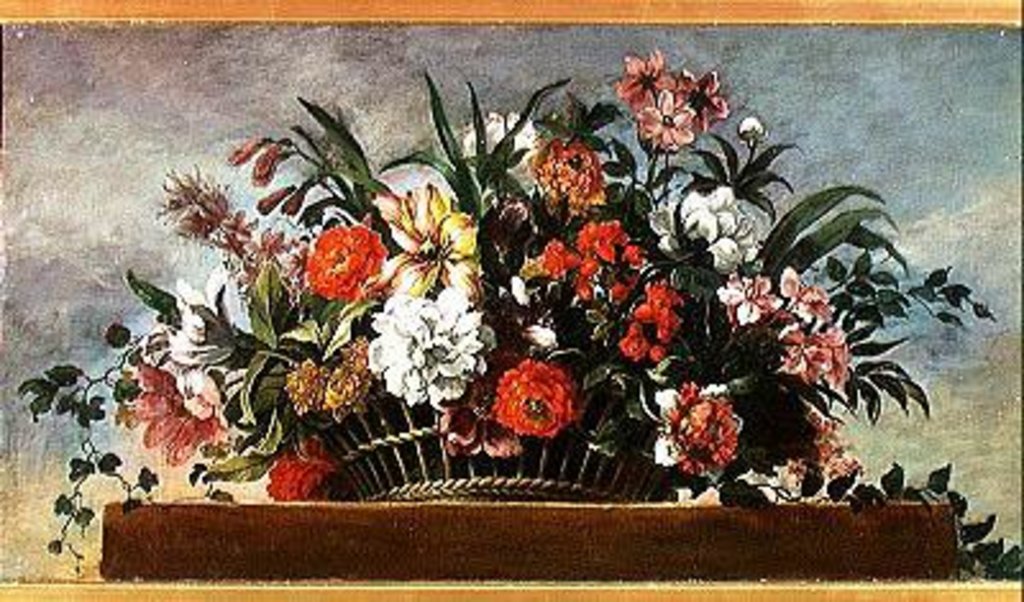 Detail of Woven Basket Filled with Flowers by Jean-Baptiste Belin de Fontenay