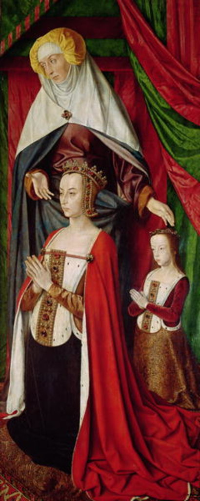 Detail of The Bourbon Altarpiece, right hand panel depicting St. Anne presenting Anne of France and her daughter, Suzanne of Bourbon c.1498 by Master of Moulins