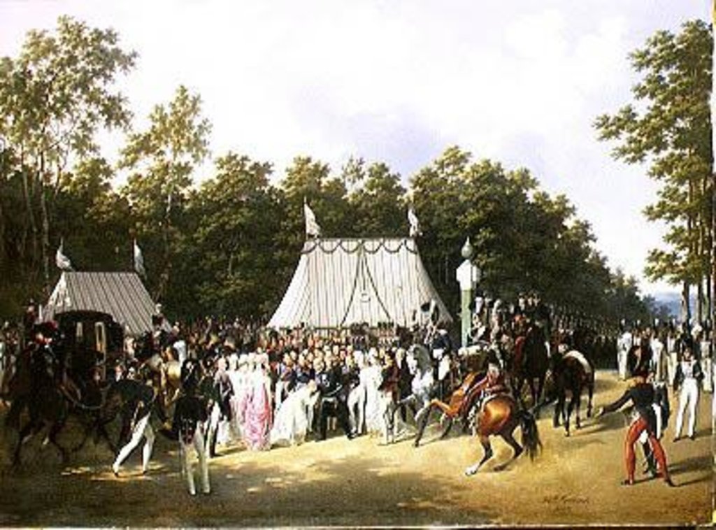 Detail of Louis XVIII Greeting Marie-Caroline-Ferdinande de Bourbon, Princess of Sicily, at the Croix de Saint-Herem in the Forest at Fontainebleau, 15th June 1816 by Hippolyte Lecomte