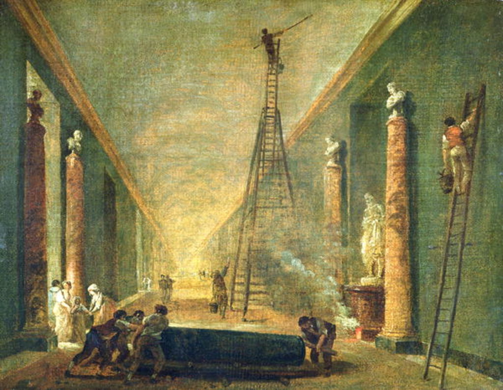 Detail of View of the Grand Gallery of the Louvre During Restoration, 1798-99 by Hubert Robert