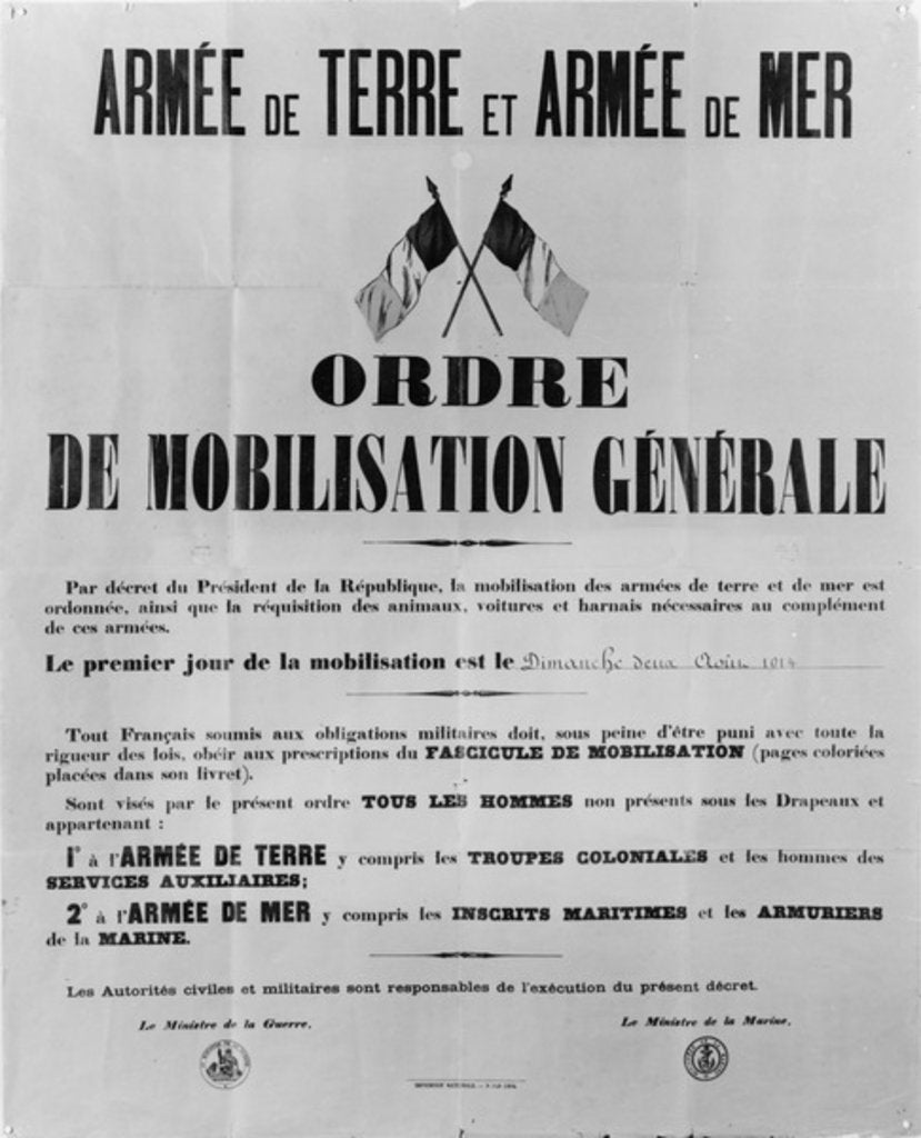 Detail of Order of general mobilisation, 1914 by Anonymous