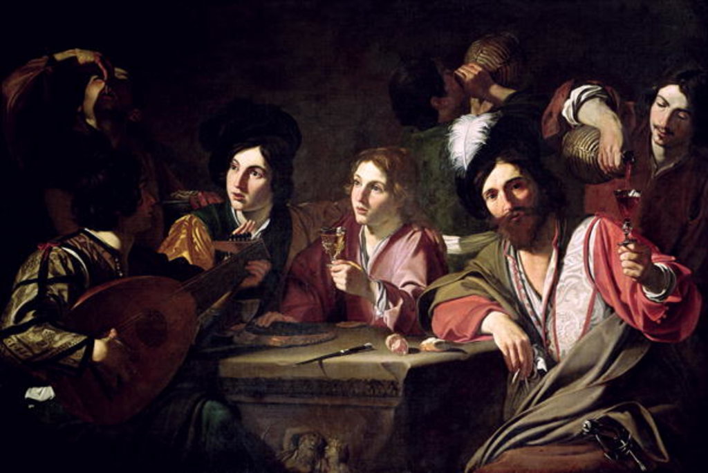 Detail of Meeting of Drinkers by Bartolomeo (after) Manfredi