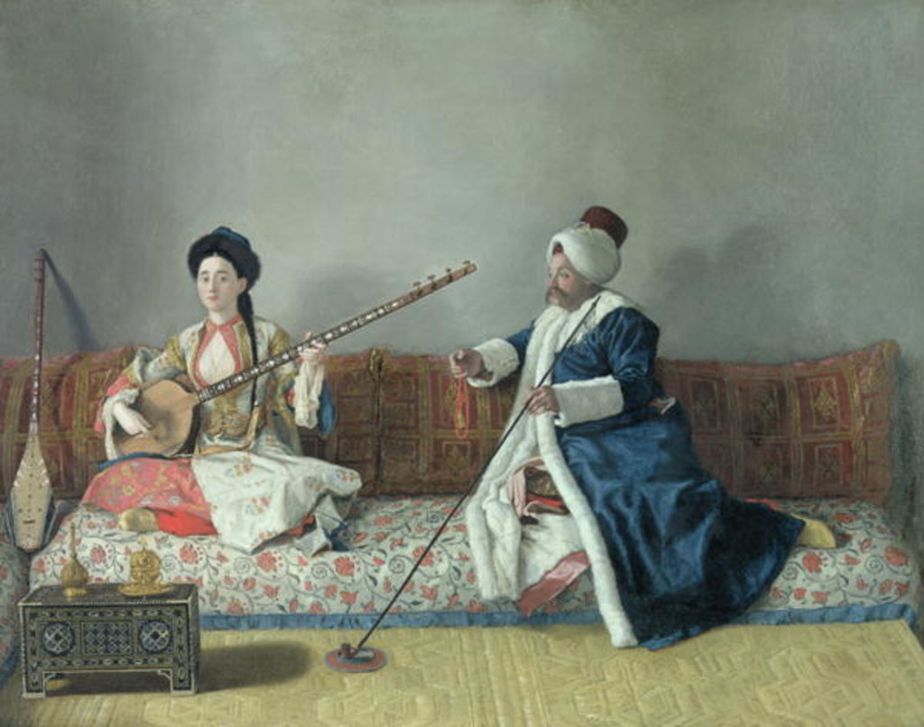 Detail of Monsieur Levett and Mademoiselle Helene Glavany in Turkish Costumes, 1738-42 by Jean-Etienne Liotard