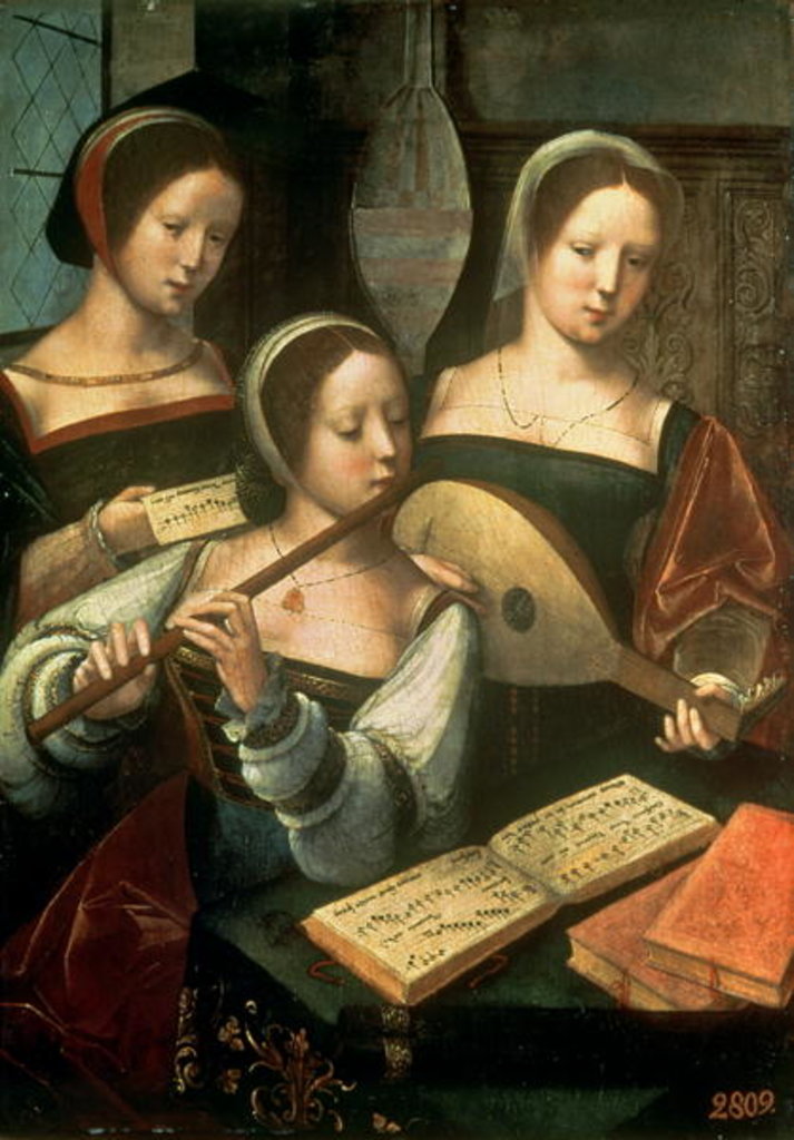 Detail of Three Musicians, c.1500-40 by Master of the Female Half Lengths