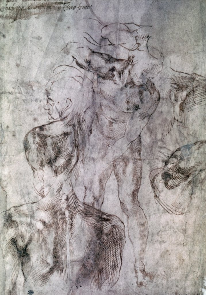 Detail of Various studies, verso of Study for David by Michelangelo Buonarroti