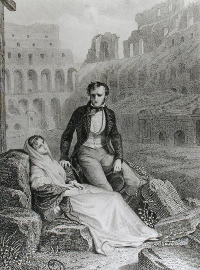 Detail of Francois Rene Vicomte de Chateaubriand and Pauline de Beaumont in the ruins of the Colosseum, 19th century by Felix Philippoteaux