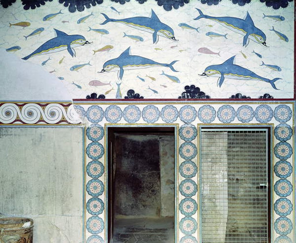 Detail of The Dolphin Frescoes in the Queen's Bathroom, Palace of Minos, 1600-1400 BC by Minoan Minoan