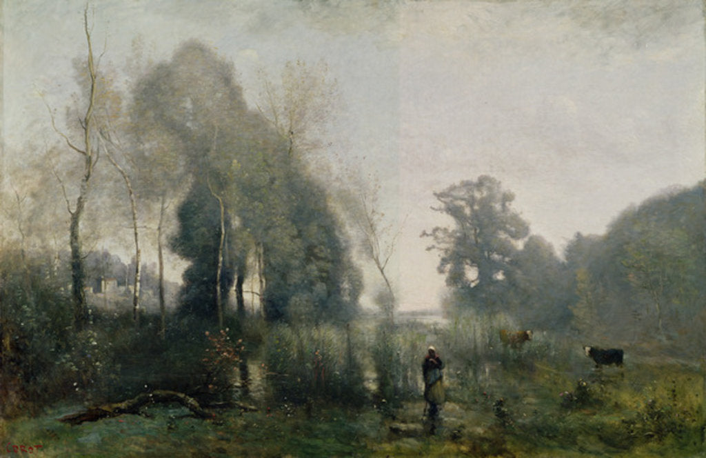 Detail of Morning at Ville-d'Avray or, The Cowherd, 1868 by Jean Baptiste Camille Corot