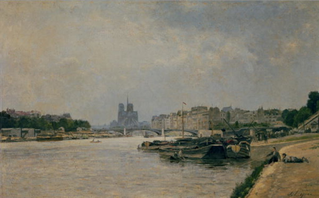 Detail of The Seine from the Quai de la Rapee by Stanislas Victor Edouard Lepine