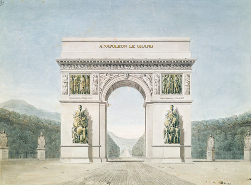 Detail of Design for the Arc de Triomphe with a wooded background by Jean Francois Therese Chalgrin
