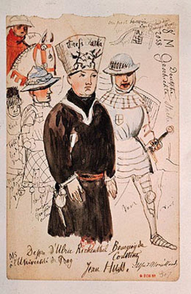 Detail of John Huss with two soldiers on the way to his execution, 6 July 1415, after a drawing by Ulrich Reichenthal 1861-68 by Alfred Mouillard