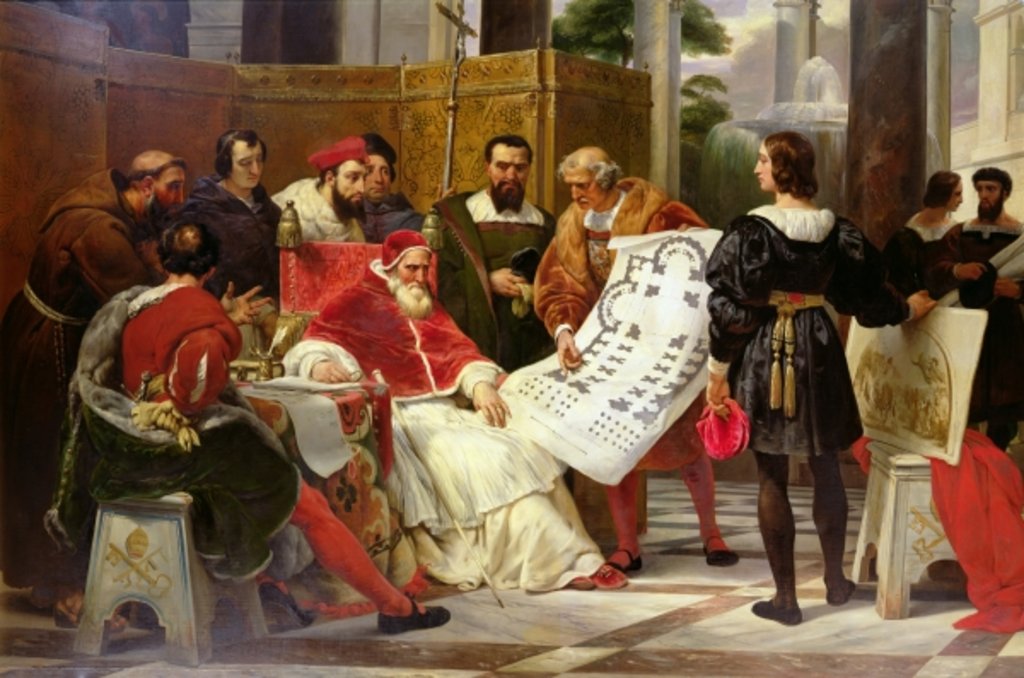 Detail of Pope Julius II ordering Bramante, Michelangelo and Raphael to construct the Vatican and St. Peter's, 1827 by Emile Jean Horace Vernet