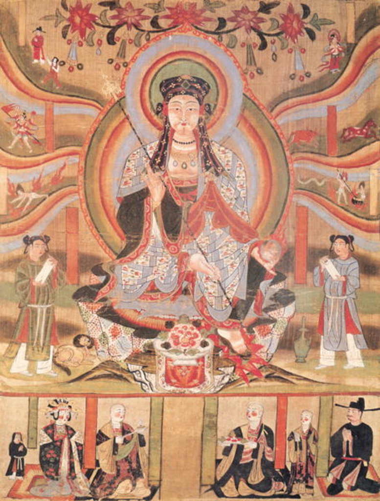 Detail of Buddhist banner depicting Dizang and the Six Roads to Rebirth, from Dunhuang by Chinese School