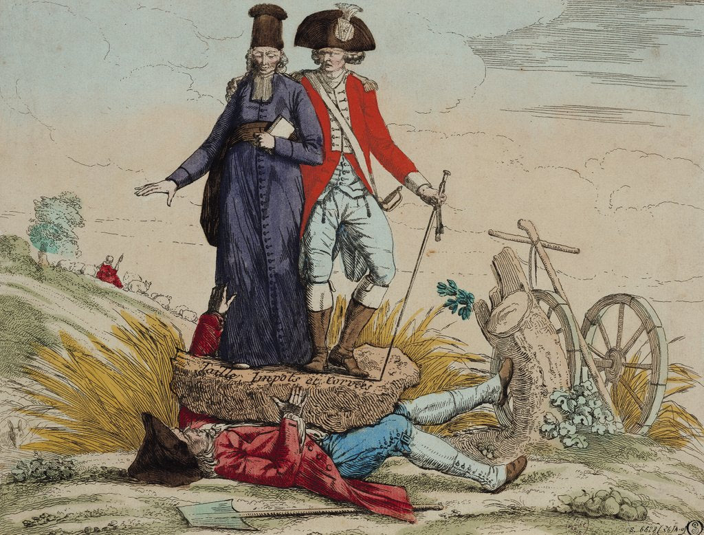 Detail of Revolutionary cartoon about 'Tithes & Taxes' by French School