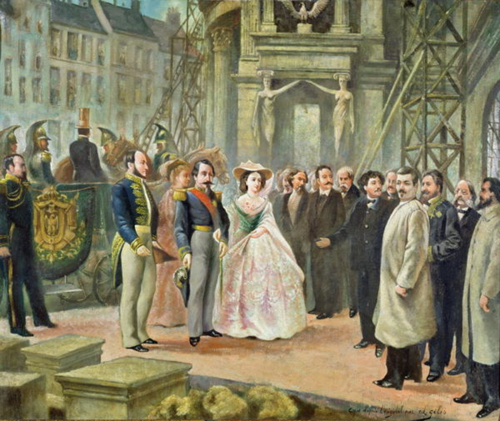 Detail of Baron Georges-Eugene Haussmann Napoleon III and Empress Eugenie Visiting the Workers at the Opera by Ed. (after) Gilis