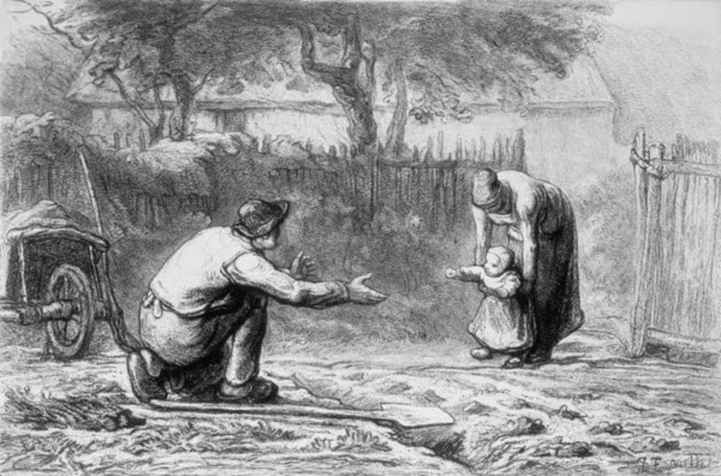 Detail of The First Steps, 19th century by Jean-Francois Millet