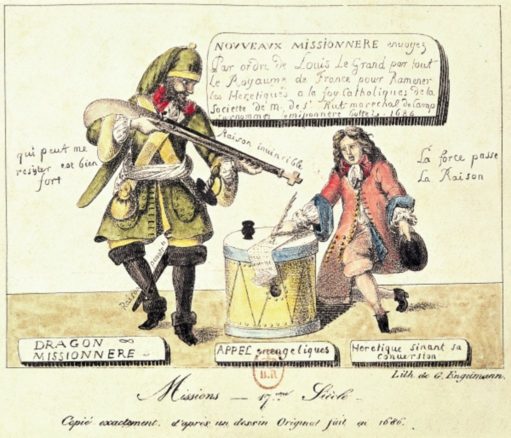 Detail of Missions of the 17th Century: The Missionary Dragoon forcing a Huguenot to Sign his Conversion to Catholicism by Gottfried or Godefroy Engelmann