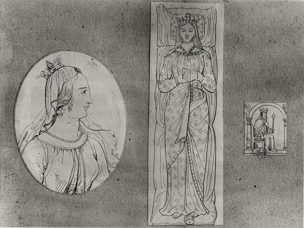 Detail of Eleanor of Aquitaine: Portrait in Profile, Recumbant, and on her Throne by French School