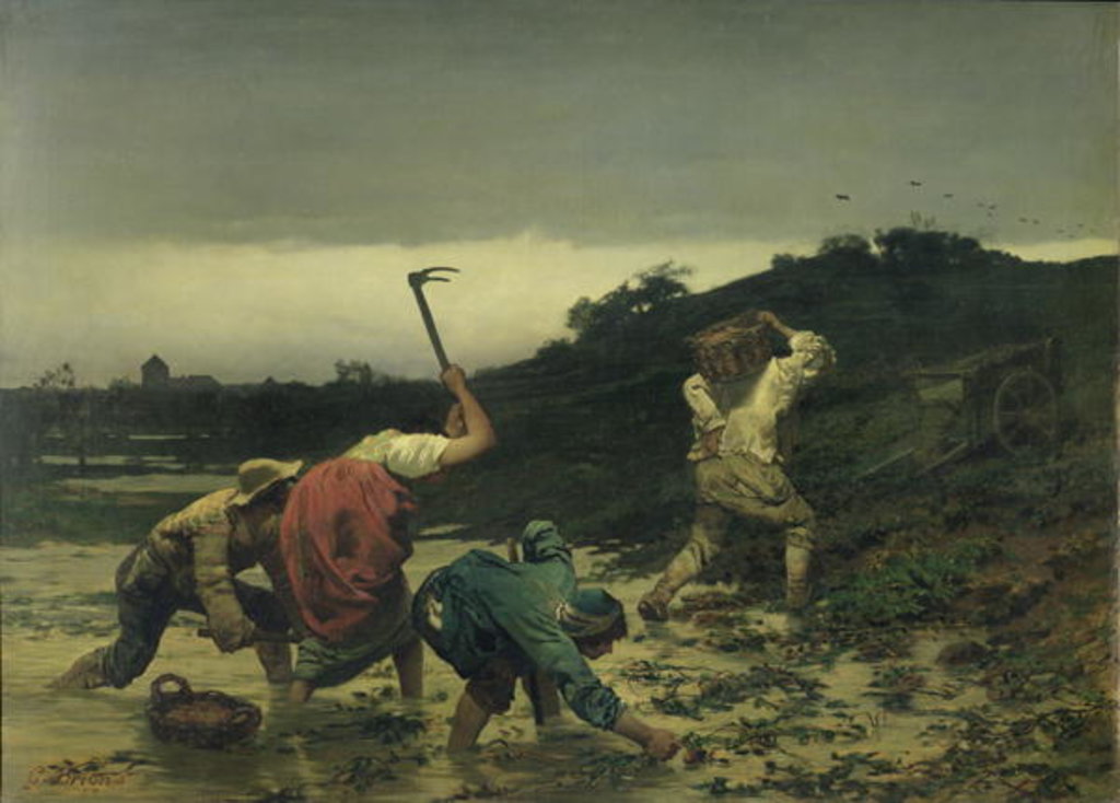 Detail of Peasants Harvesting Potatoes During the Flood of the Rhine in 1852 by Gustave Brion