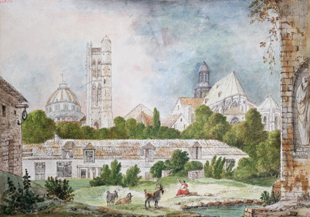 Detail of The New Church of Sainte-Genevieve and Saint-Etienne-du-Mont Seen from the Ruins of the Abbey of Sainte-Genevieve in Paris, 1807 by Denise Duchateau