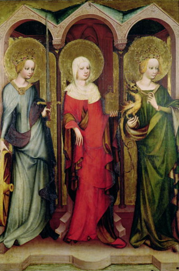Detail of St. Catherine of Alexandria, St. Mary Magdalene and St. Margaret of Antioch, c.1380 by Master of the Trebon Altarpiece