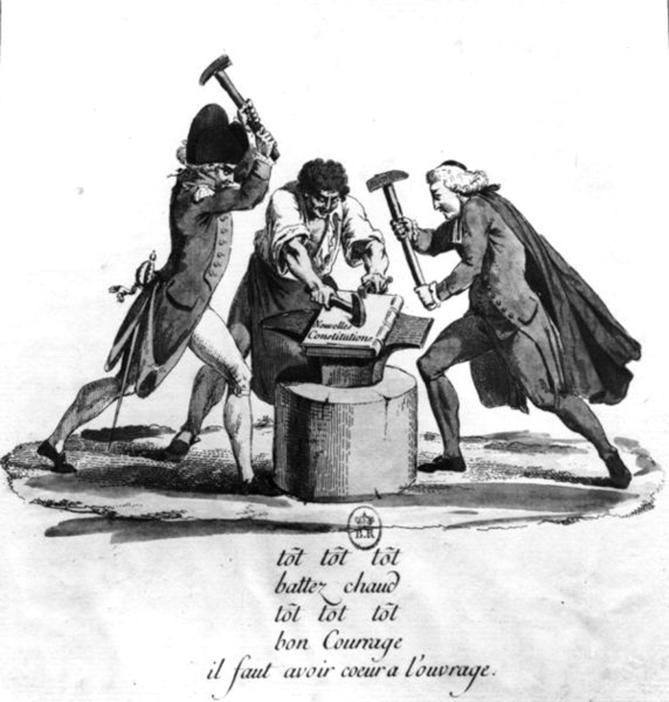 Detail of The Three Orders, forging the New Constitution on an Anvil, 1789 by French School