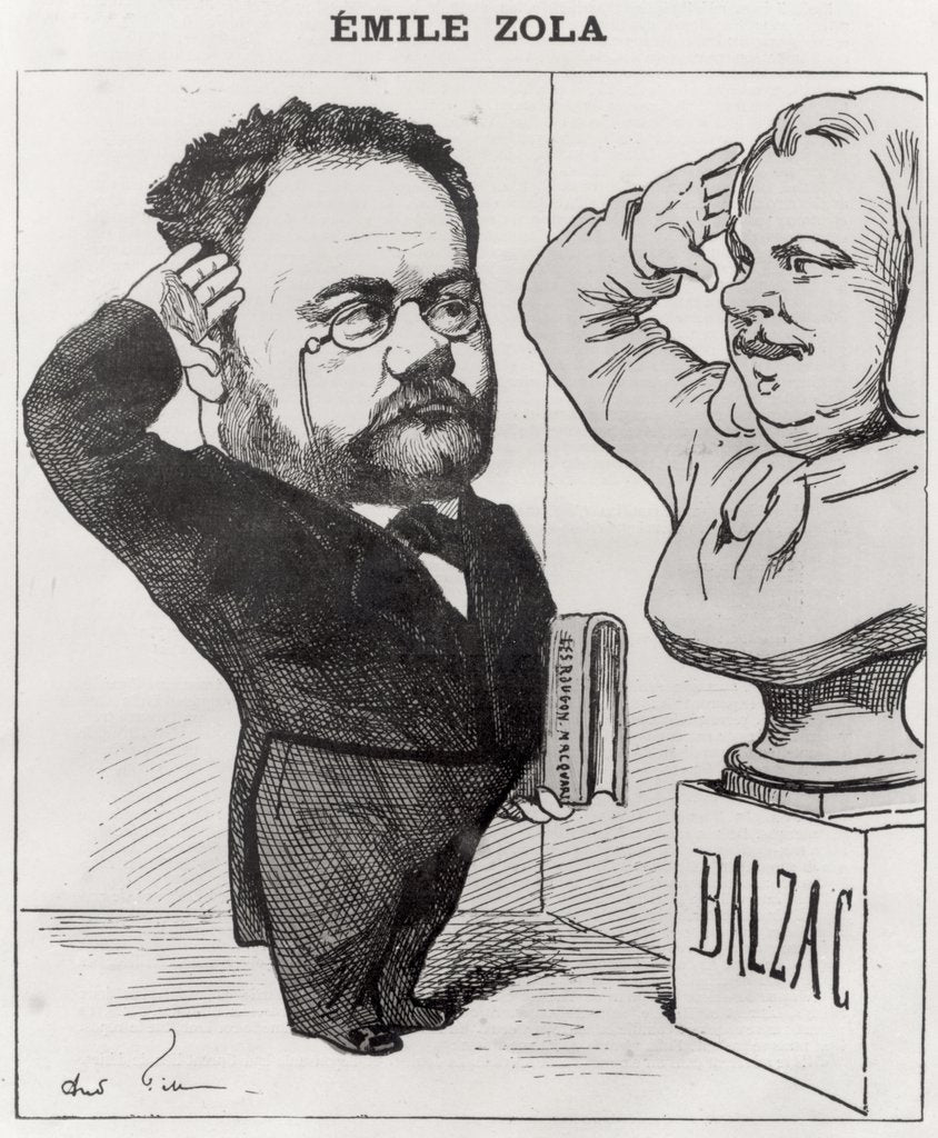 Detail of Caricature of Emile Zola Saluting a Bust of Honore de Balzac, 1878 by Andre Gill