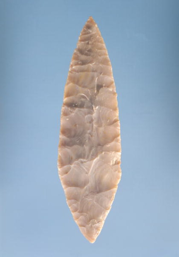Detail of Solutrean 'laurel leaf' blade, found at Volgu, 20000-15000 BC by Paleolithic Paleolithic