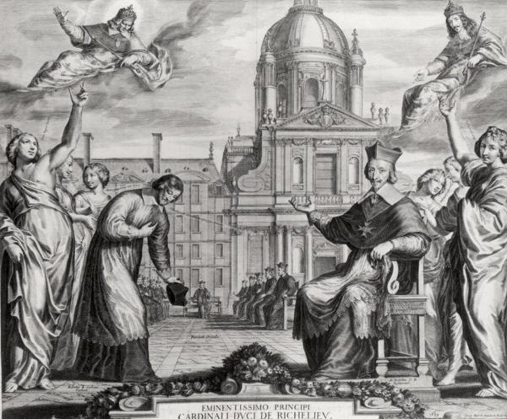 Detail of Robert de Sorbon and Cardinal Richelieu in Front of the Sorbonne by Matthaus the Elder Merian (after)