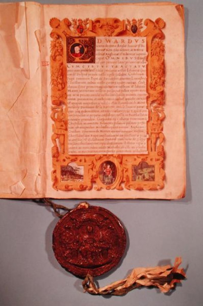 Detail of Ratification by Edward VI of the Treaty of Boulogne, 25th May 1550 by English School