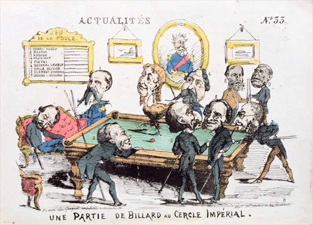 Detail of Une Partie de Billard au Cercle Imperial, caricature of Second Empire society, issue 33 of 'Actualites', 1870 by French School