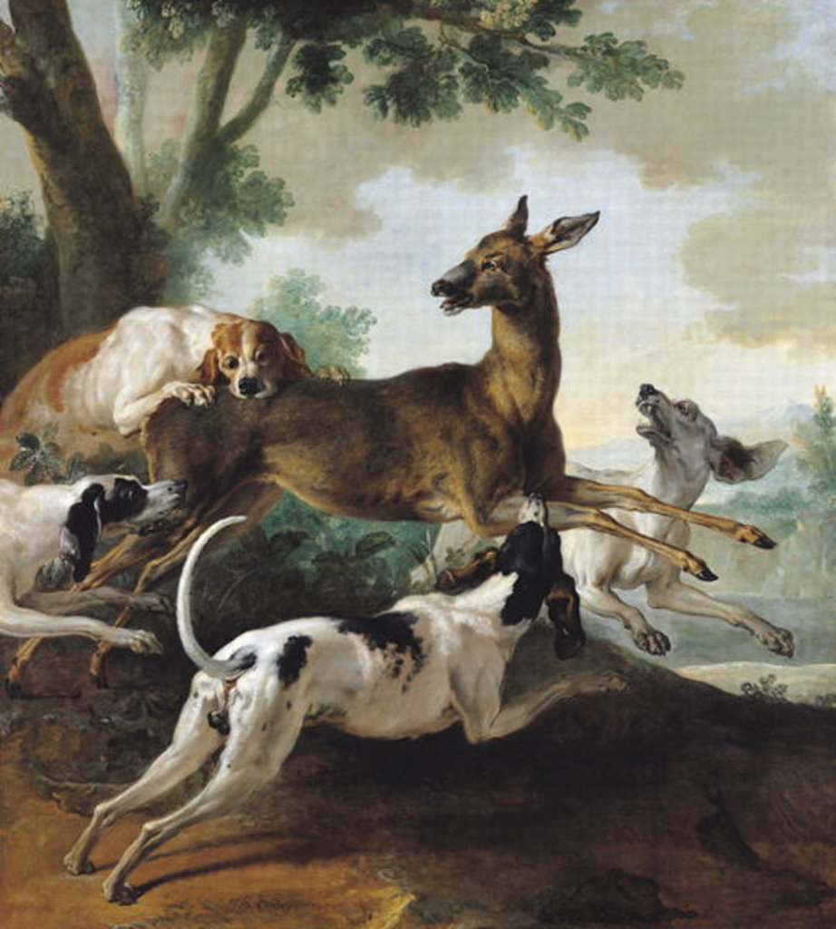 Detail of A Deer Chased by Dogs, 1725 by Jean-Baptiste Oudry