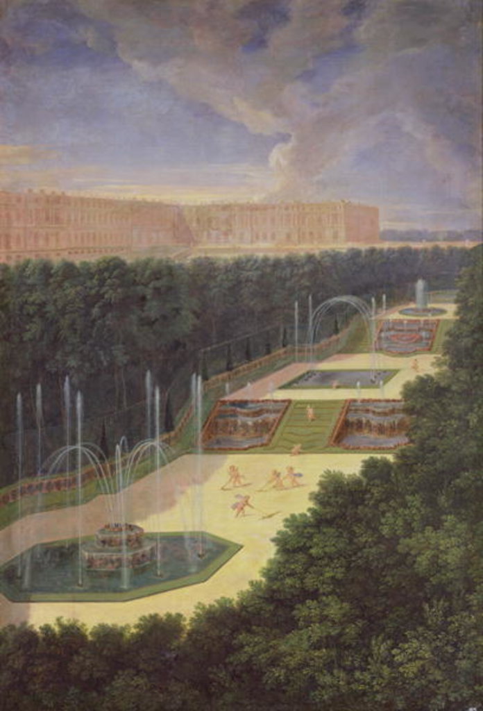 Detail of The Groves of Versailles, Perspective View of the Three Fountains with Cherubs Raking and Watering, 1688 by Jean the Younger Cotelle