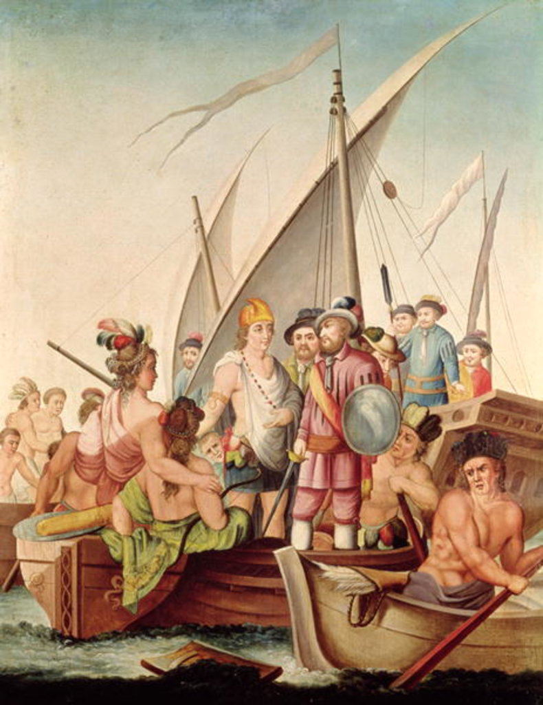 Detail of The Arrival of Hernando Cortes in Mexico by Spanish School