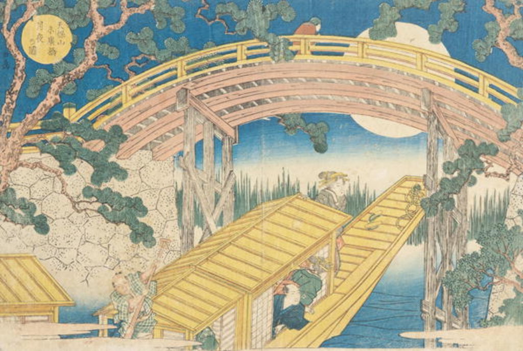 Detail of Fan Bridge by Moonlight by Yashima Gakutei