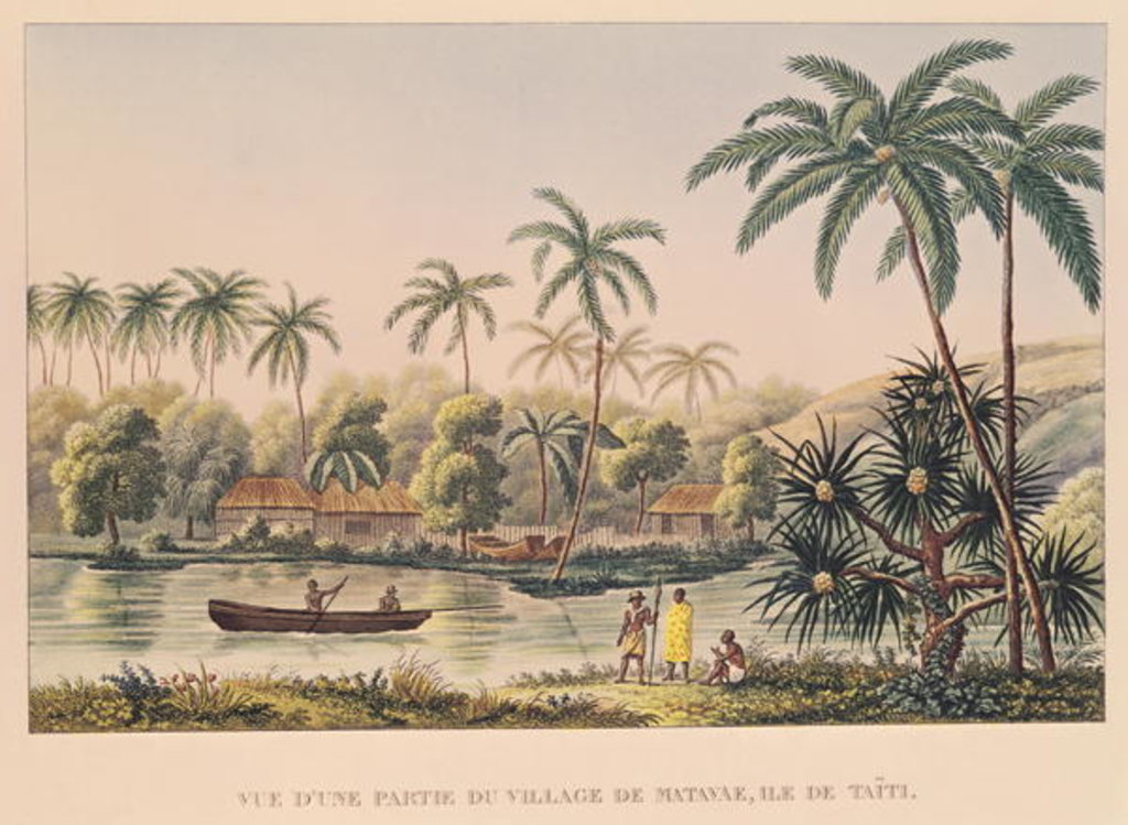 Detail of Village of Matavae, Tahiti, 19th century by French School