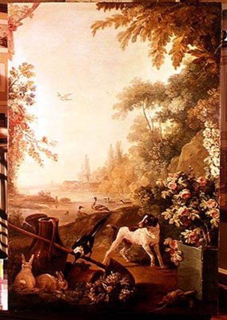 Detail of Two Rabbits, a Magpie and a Dog by Jean-Baptiste Huet