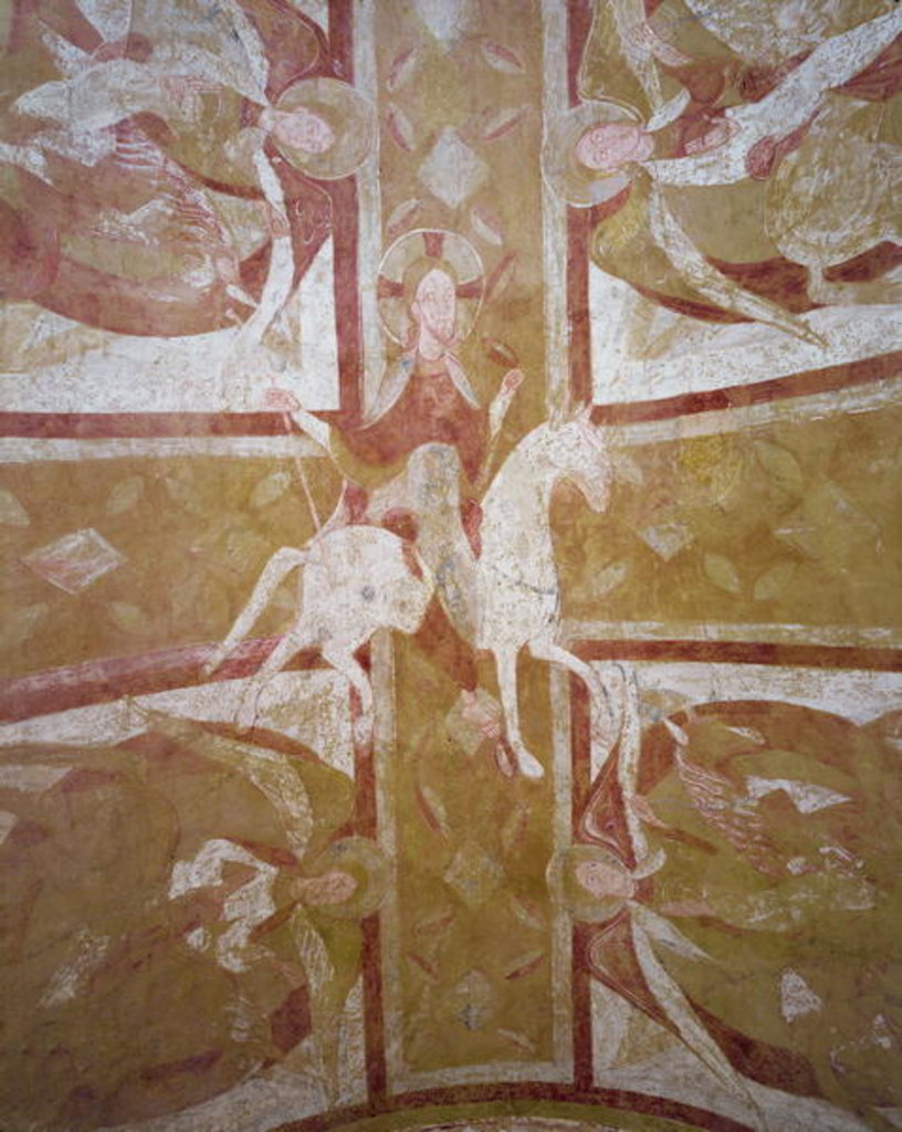 Detail of Christ on a white horse surrounded by angels by French School