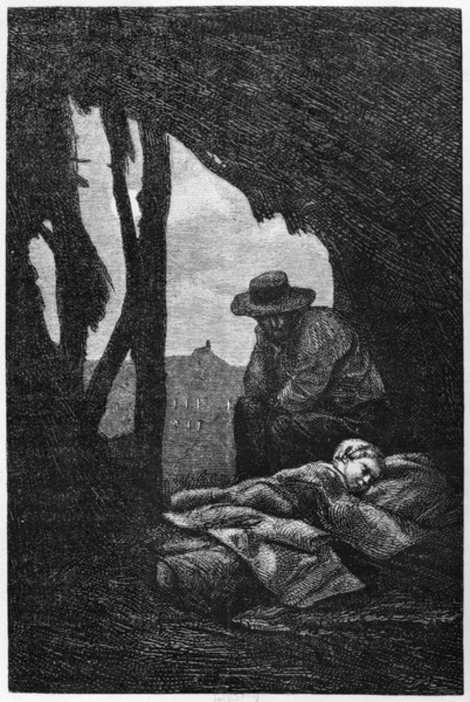 Detail of Jean Valjean watching over Cosette asleep by Gustave Brion