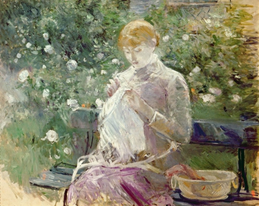 Detail of Pasie sewing in Bougival's Garden, 1881 by Berthe Morisot