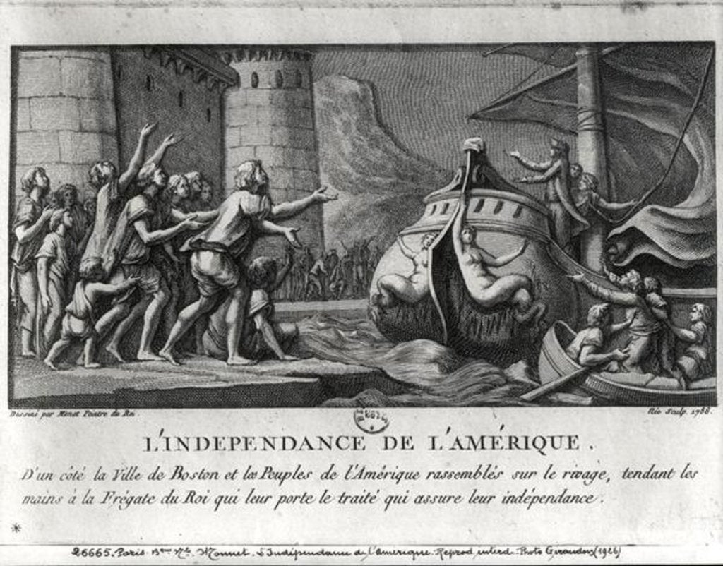 Detail of The American Independence, a French frigate bringing the treaty to Boston by Charles Monnet