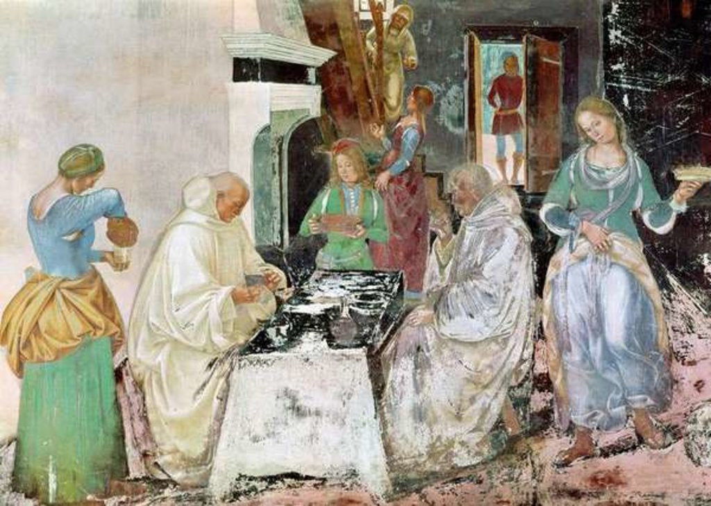 Detail of St. Benedict receiving hospitality by L. & Sodoma G. Signorelli