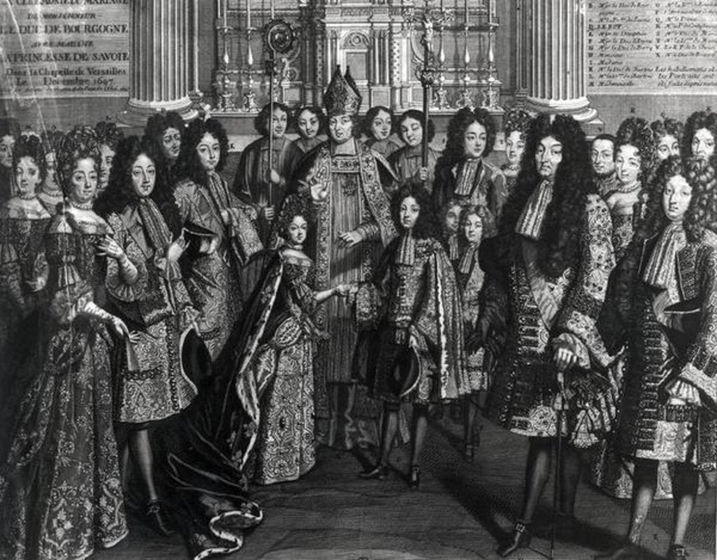Detail of Marriage of Louis de France, duke of Bourgogne with Marie Adelaide de Savoie in the Royal Chapel of Versailles, December 1694, in the presence of the King Louis XIV by French School