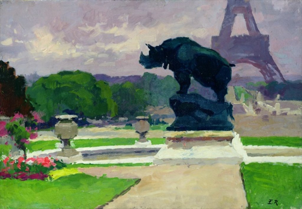 Detail of The Trocadero Gardens and the Rhinoceros by Jacquemart by Jules Ernest Renoux
