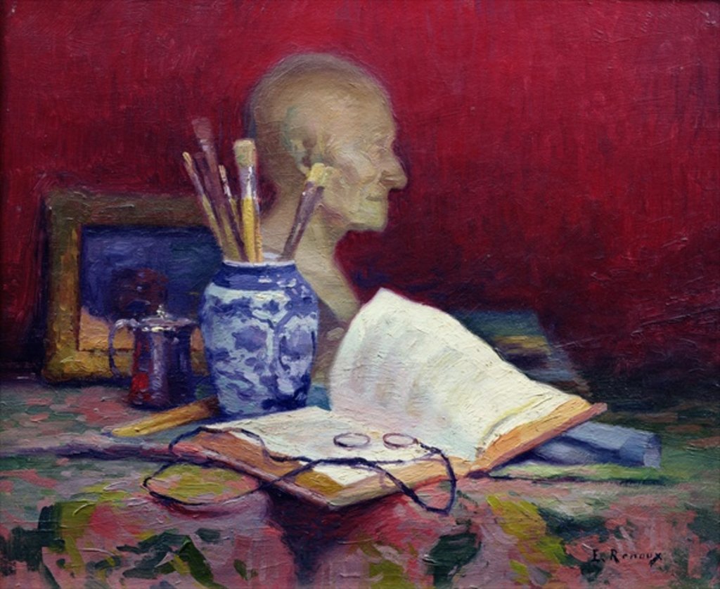 Detail of Still Life with Head of Voltaire by Jules Ernest Renoux
