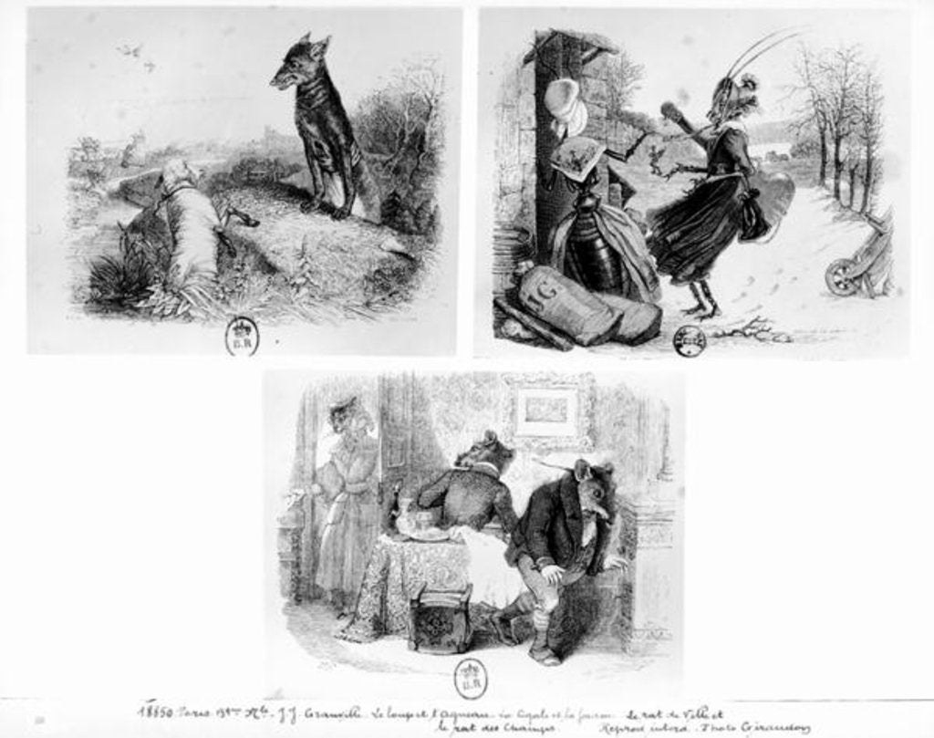 Detail of Illustration for 'The Wolf and the Lamb', 'The Cicada and the Ant' and 'The City Rat and the Country Rat' tales by Grandville