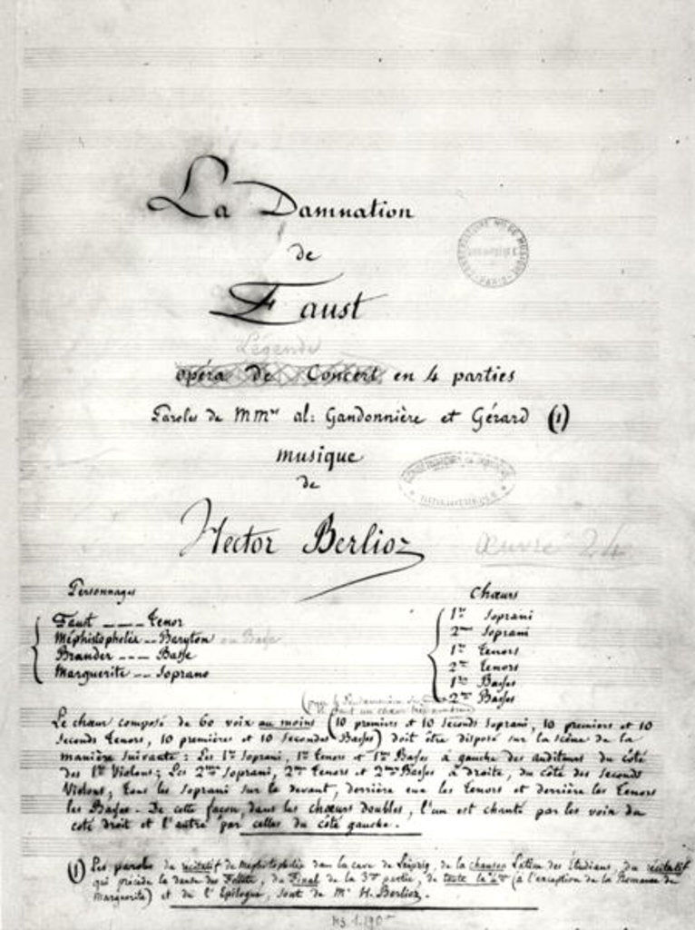 Detail of Title page of 'La Damnation de Faust' by Hector Berlioz 1846 by French School