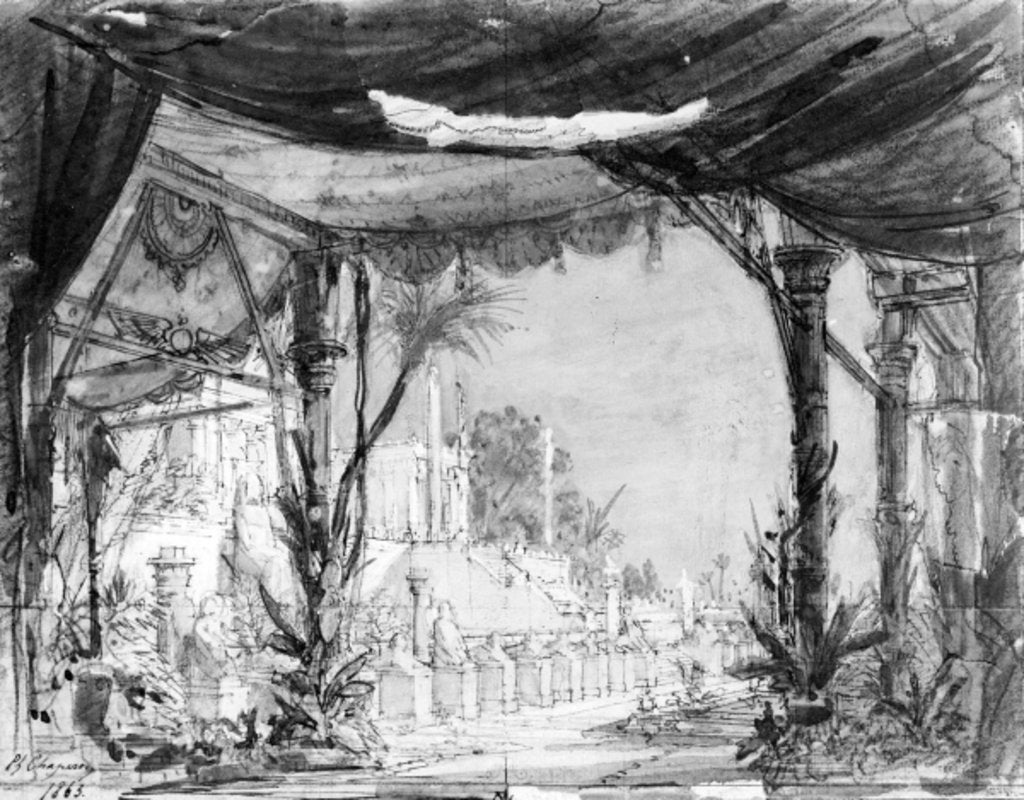 Detail of Stage set for 'Les Troyens' by Hector Berlioz 1863 by Philippe Marie Chaperon